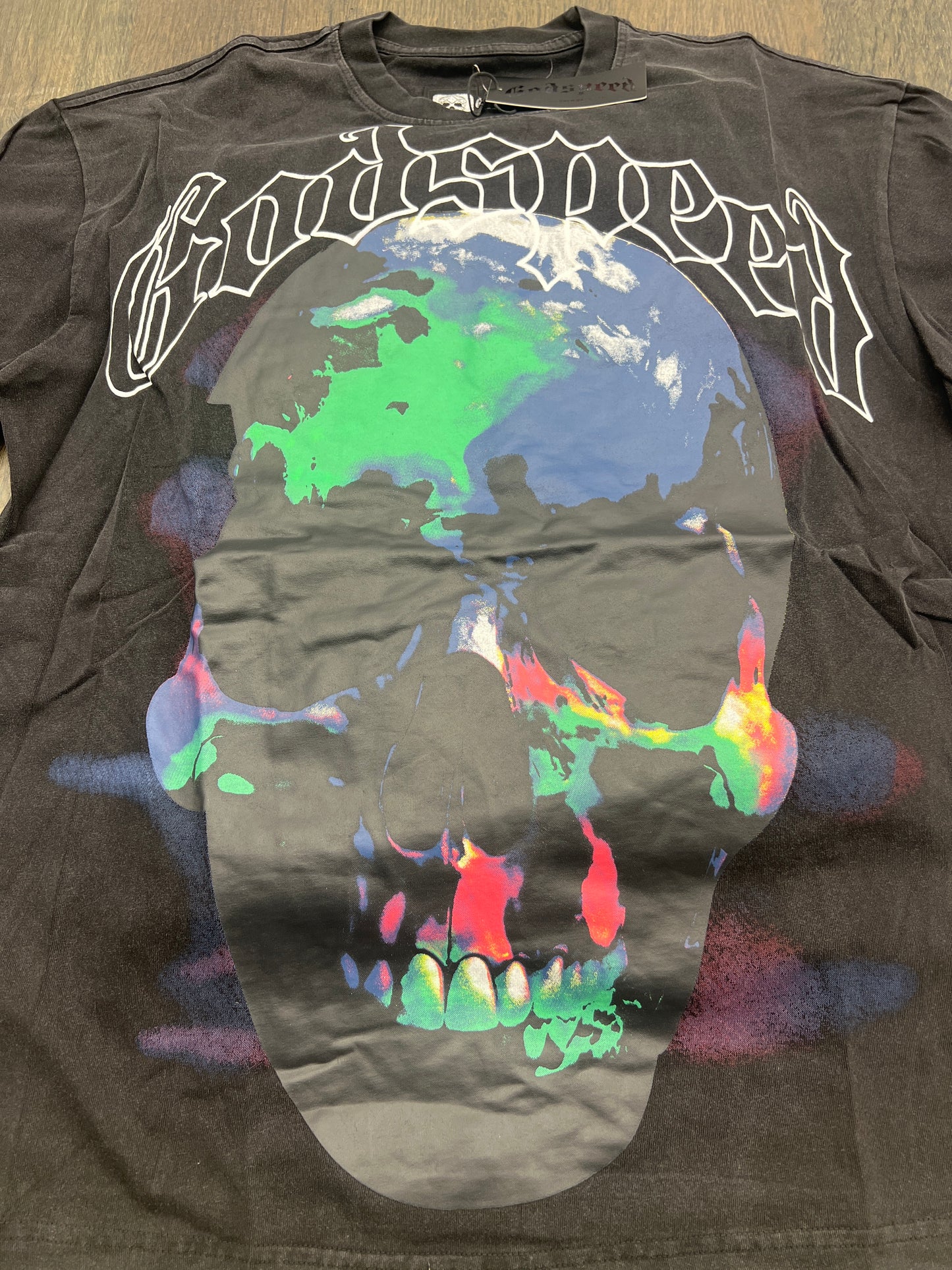 God speed black color skull world tee