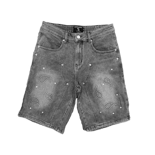Mixed Emotion Black Denim Paisley Shorts