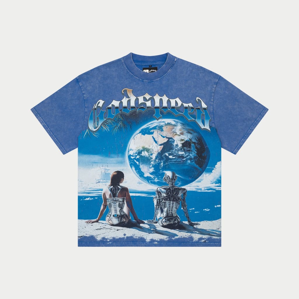 God speed blue cyborg earth tee