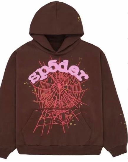Sp5der Brown Web Hoodie
