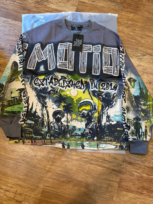 Mixed Emotion Grey Green Long Sleeve