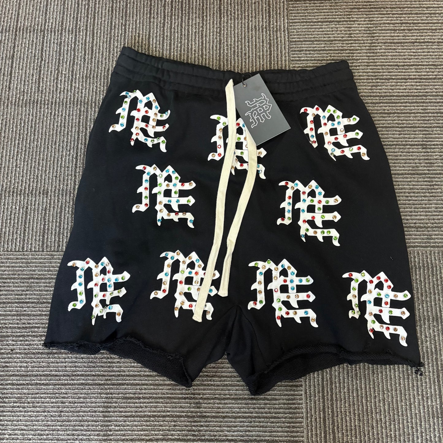 Mixed emotion rhinestone shorts