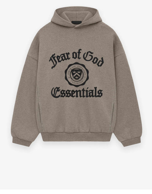 Essential Heavy Heather Gray Fleece Hoodie Black Font