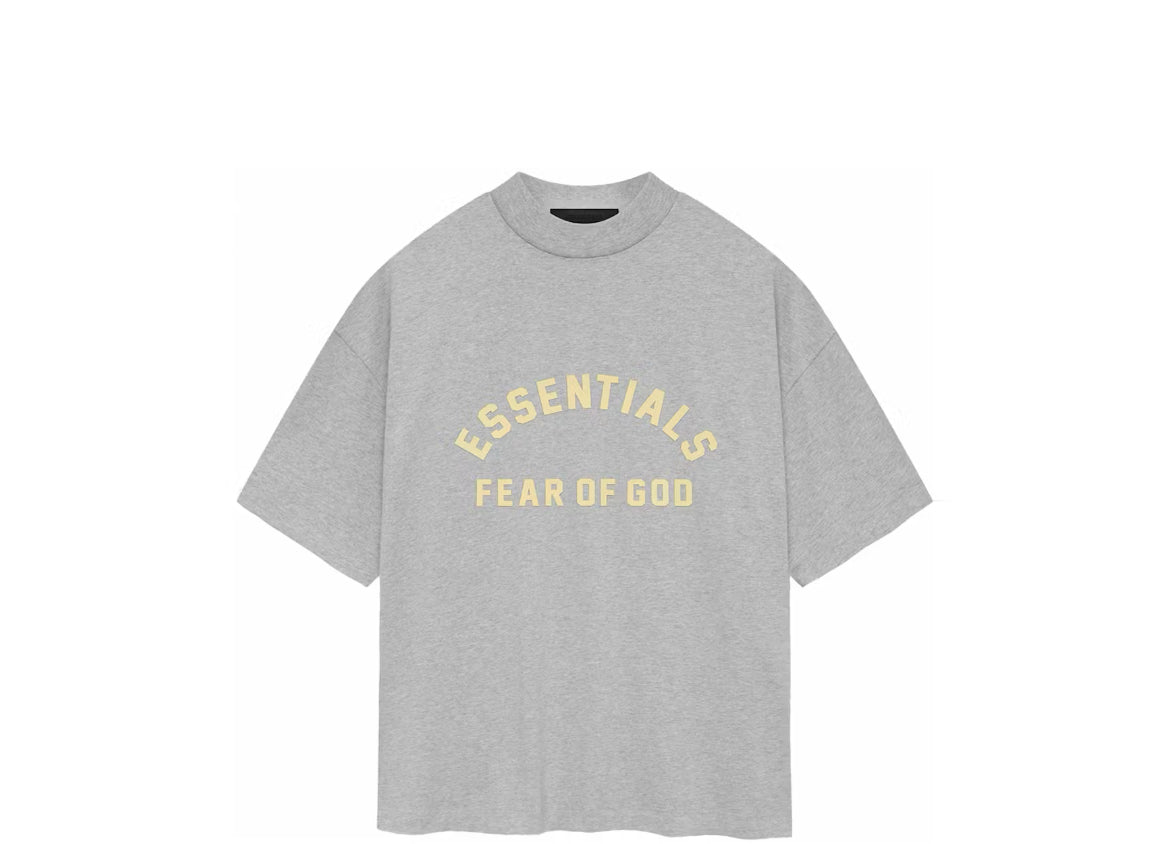 Essentials light oatmeal yellow font heavy jersey tee