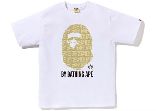 Bape White Beige Logo Monogram Tee