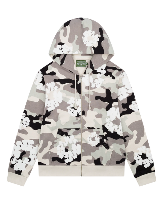 Denim tears white  camo the cotton wreath zip sweatshirt