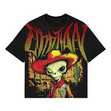 Mixed Emotion black Alien cowboy rhinestone tee
