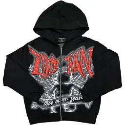 Mixed Emotion Black “Graffiti" Rhinestone Zip Up