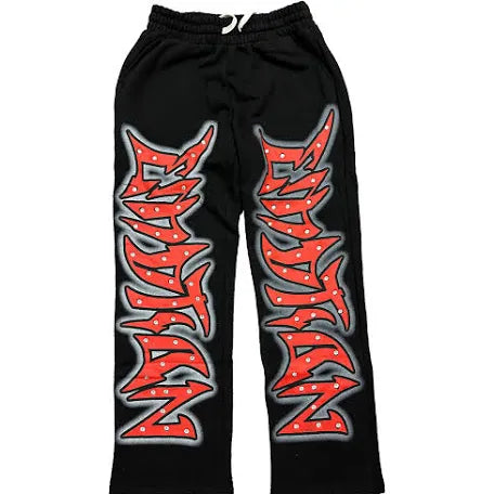 Mixed Emotion Black “Graffiti” Rhinestone Sweatpants