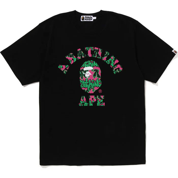 Bape Black Graffiti Pattern College Tee