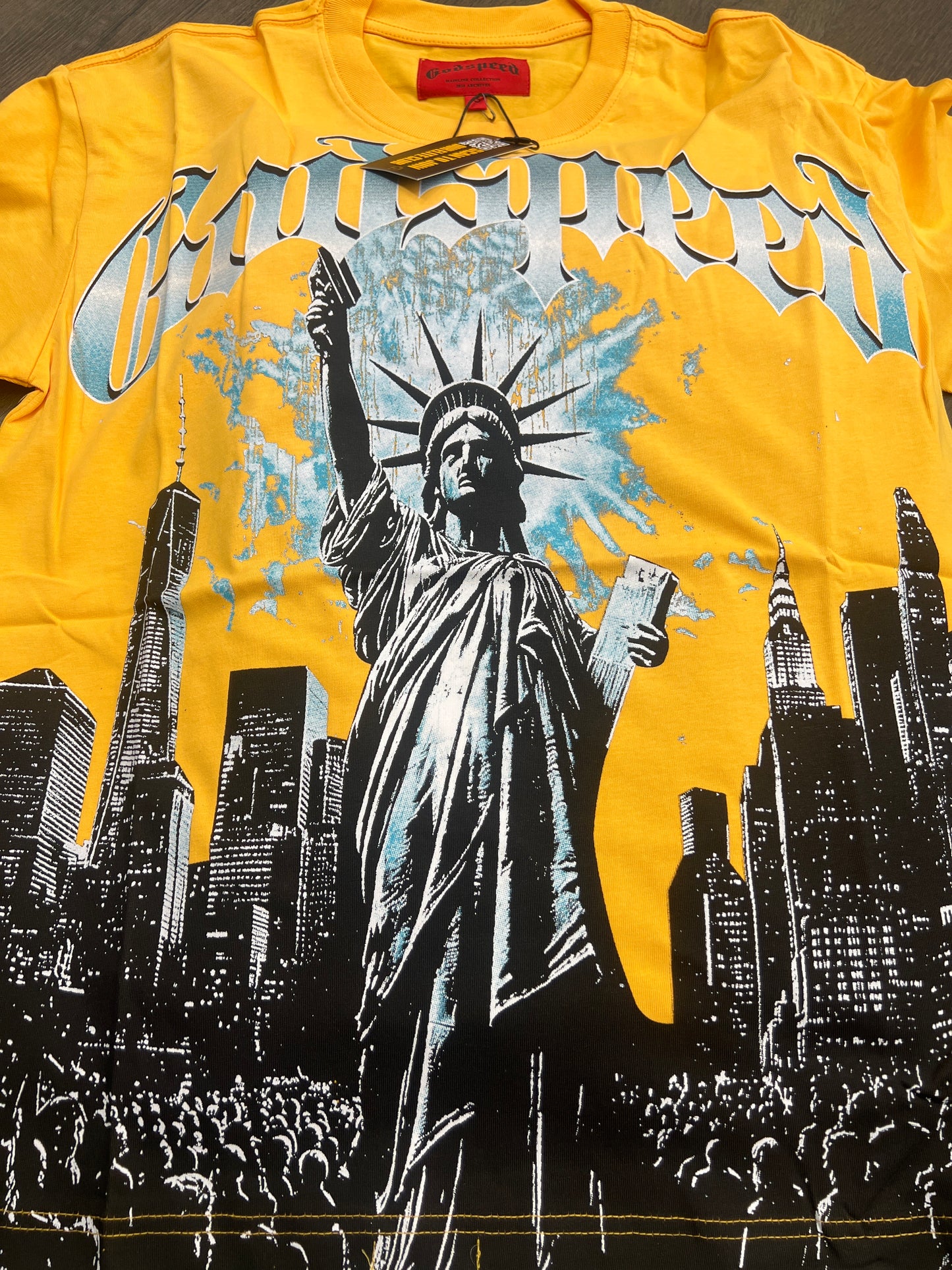 God speed yellow New York statue of liberty