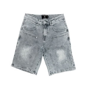 Mixed Emotion Denim Paisley Shorts