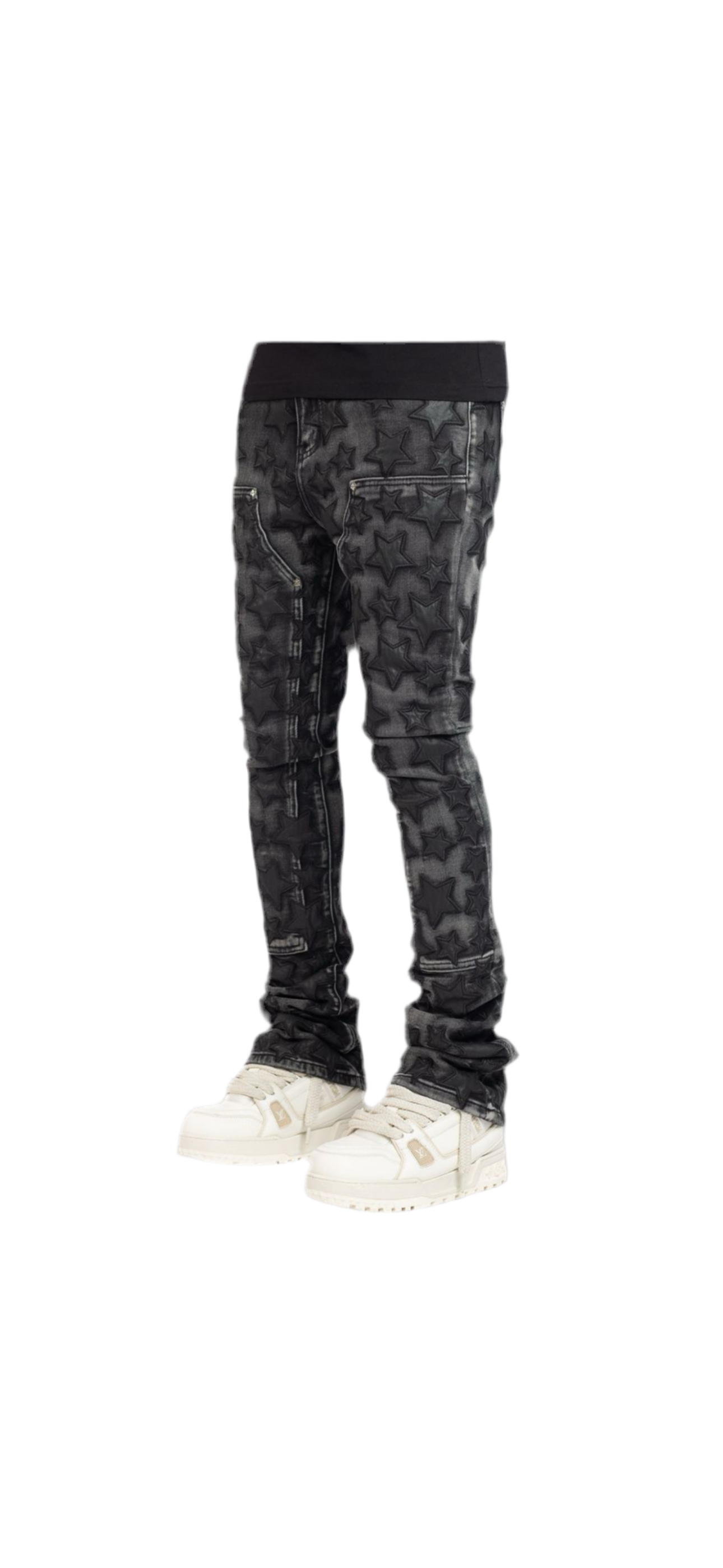 Guapi stars patch black stacked jeans