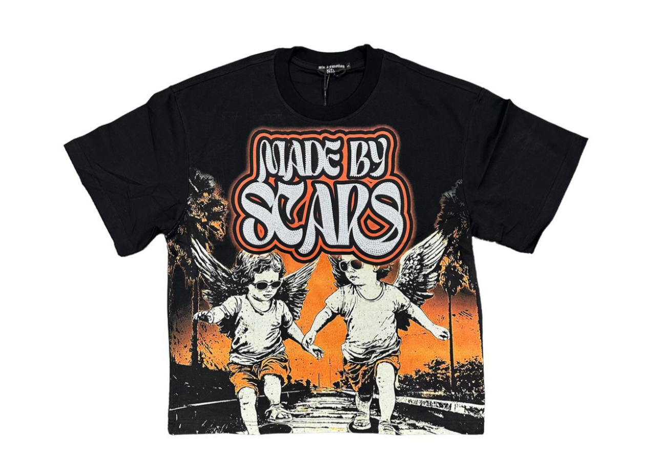 Mixed emotion skateboard angels tee