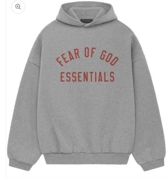Essentials Dark Oatmeal With Red Font Fleece Hoodie