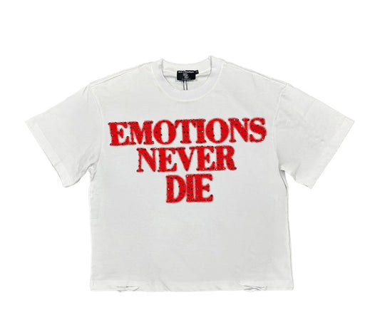 Mixed emotion never dies red white tee