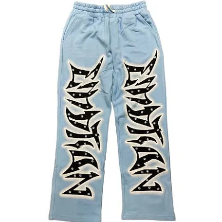 Mixed Emotion Blue “Graffiti” Rhinestone Sweatpants