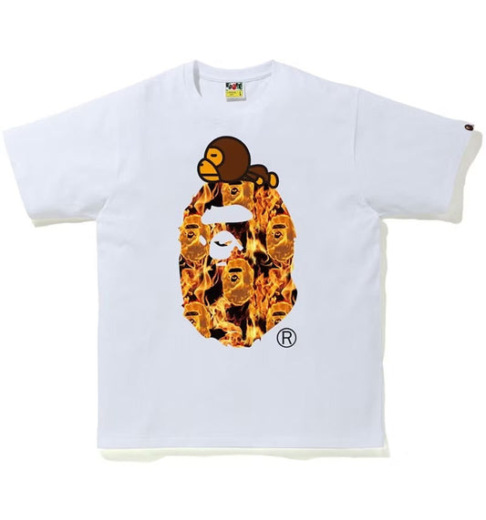 Bape White flame milo on big head Tee